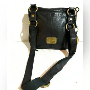 Fossil black leather crossbody handbag